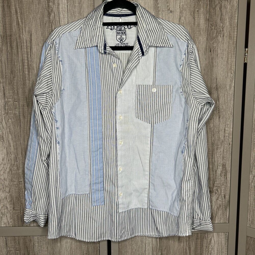 Eight X Men Button Up Shirt Striped Long Sleeves Size L
